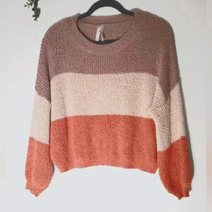 Dreamers Chunky Knit Cropped Boxy  Colorblock Fuzzy Boho Sweater SzM/L